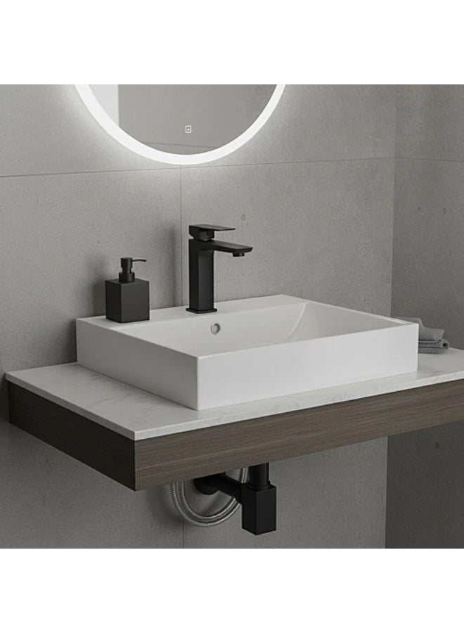 Short Square Bathroom Basin Mixer Faucet | Black | Zinc and Brass | Bathroom Sink Tap | Mixer Faucet with Hoses | Modern Bathroom Fixture | Modern Bathroom Accessory | Home Hotel Bathroom Use - Image 1